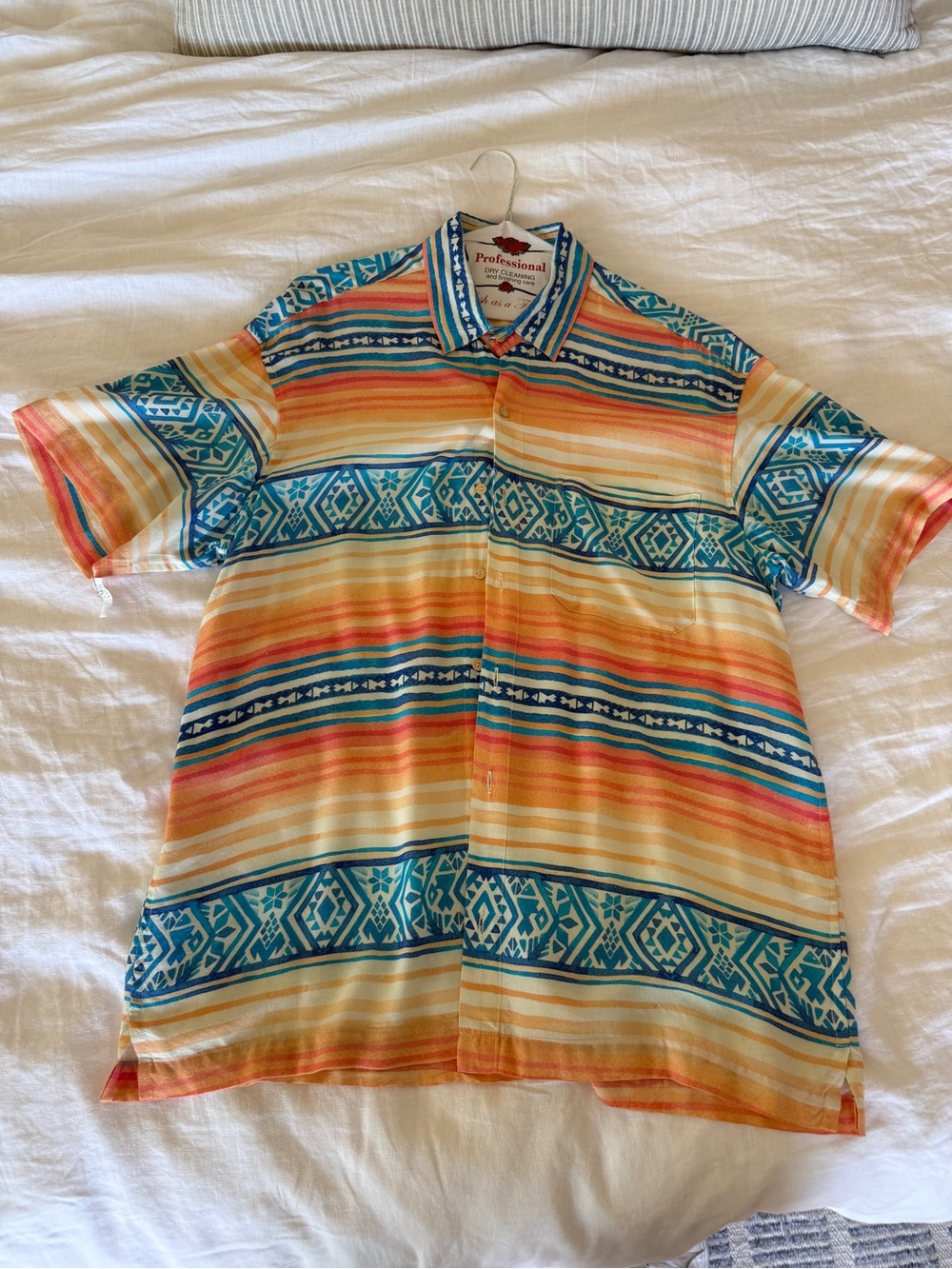 Kenny Flowers Multicolor Striped Short-Sleeve Button-Down (Blue, Orange, Yellow)